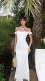 Vintage White Lace Off Shoulder Mermaid Long Ball Gown Evening Dress HZ1024