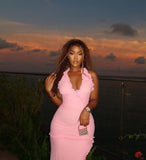 Sexy Pink Halter Neck Slit Mermaid Long Ball Gown Evening Dress HZ1024