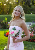 Elegant Pink Strapless 3D Flower Mermaid Ball Gown Bridesmaid Dress HZ1024