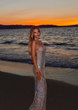 Shiny Champagne Strapless Backless Mermaid Ball Gown Evening Dress HZ1024