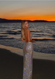 Shiny Champagne Strapless Backless Mermaid Ball Gown Evening Dress HZ1024
