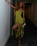 Chic Green Strap Bodycon Hip Tassel Mini Party Dress Homecoming Dress HZ1024