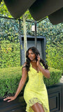 Gorgeous Yellow Strapless Lace High-Low Ball Gown Evening Dress HZ1024
