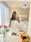 Chic White A-Line Strapless Sweetheart Neck Tiered Mini Graduation Gown Homecoming Dress HZ1024