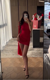 Sexy One Shoulder Red Skinny Mini Prom Dress Evening Gown HZ1024