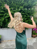 Elegant Green Spaghetti Strap Satin Backless Ankle-Length Prom Dress Evening Dress HZ1024