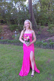 Barbie Pink Mermaid Halter Neck Off Shoulder Slit Prom Dress Bridesmaid Dress HZ1024