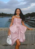 Chic Pink Strapless Bow Irregular Skirt Short Prom Dress Evening Gown HZ1024