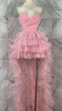 Pink Strapless Sweetheart Neck Tulle Trailing Mini Birthday Party Dress Homecoming Dress HZ1024