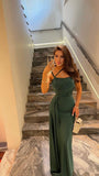 Simple Green Satin One Shoulder Floor Length Formal Prom Dress Evening Gown HZ1024