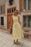 Light Yellow Round Neck Off Shoulder A-Line Length to Ankle Elegant Formal Prom Dress Evening Gown HZ1024