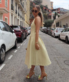 Light Yellow Round Neck Off Shoulder A-Line Length to Ankle Elegant Formal Prom Dress Evening Gown HZ1024