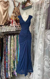 Vintage Navy Strapless Sleeveless Ruffled Mermaid Tulle Ball Gown Evening Dress HZ1024