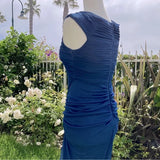 Vintage Navy Strapless Sleeveless Ruffled Mermaid Tulle Ball Gown Evening Dress HZ1024