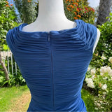 Vintage Navy Strapless Sleeveless Ruffled Mermaid Tulle Ball Gown Evening Dress HZ1024