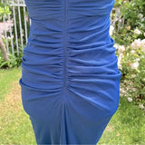 Vintage Navy Strapless Sleeveless Ruffled Mermaid Tulle Ball Gown Evening Dress HZ1024