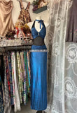 Vintage Mermaid Halter Neck Sleeveless Satin Long Prom Dress Evening Dress HZ1024