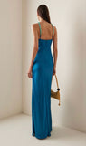 Chic Satin Halter Neck Mermaid Blue Long Prom Dress Evening Dress HZ1024