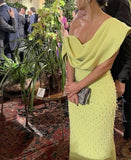 Elegant Yellow Off Shoulder Sleeveless Floor Length Formal Prom Dress Evening Gown HZ1024