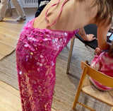 Gorgeous Hot Pink Sequined Backless Sleeveless Ankle-Length Prom Dress Evening Dress HZ1024