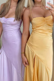Spaghetti Strap Satin Sleeveless Slit Ankle-Length Prom Dress Bridesmaid Dress HZ1024