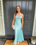 Spaghetti Strap Satin Sleeveless Slit Ankle-Length Prom Dress Bridesmaid Dress HZ1024