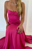 Spaghetti Strap Satin Sleeveless Slit Ankle-Length Prom Dress Bridesmaid Dress HZ1024