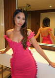 Pink Low Neck Ruffle Irregular Skirt Backless Short Prom Dress Birthday Party Dress HZ1024