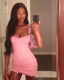 Sexy Pink Strapless Bodycon Drawstring Mini Birthday Party Dress Prom Dress HZ1024