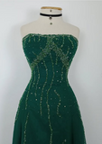 Vintage Green A-line Strapless Sequined Sleeveless Long Prom Dress Evening Dress HZ1024