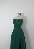 Vintage Green A-line Strapless Sequined Sleeveless Long Prom Dress Evening Dress HZ1024