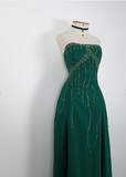 Vintage Green A-line Strapless Sequined Sleeveless Long Prom Dress Evening Dress HZ1024
