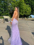Glamorous Purple Backless Sleeveless Sequin Floor Length Prom Dress Bridesmaid Dress HZ1024