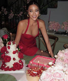 Sexy Red Strapless Bodycon Mini Prom Dress Birthday Party Dress HZ1024