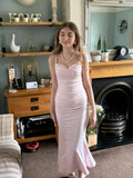 Mermaid Strap Pink Sweetheart Long Formal Prom Dress Evening Gown HZ1024