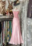 Vintage Spaghetti Strap Satin Beaded Mermaid Long Prom Dress Evening Dress HZ1024