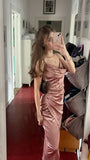 Elegant Satin Strap Sleeveless Long Formal Prom Dress Evening Gown HZ1024