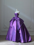 A-Line Gorgeous Strapless Sweetheart Neck Satin Formal Purple Ball Gown HZ1024