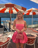 Halter Neck Sleeveless Tutu Pink Short Birthday Party Dress Prom Dress HZ1024