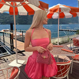 Halter Neck Sleeveless Tutu Pink Short Birthday Party Dress Prom Dress HZ1024