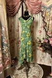 Vintage Green Printed Sleeveless Irregular Skirt Long Prom Dress Evening Dress HZ1024