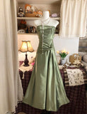 Simple Green Satin Strapless A-Line Formal Prom Dress Evening Gown HZ1024