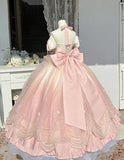 Cute Sweetheart Princess Sweet 16 Quinceanera Halter-neck A-Line Bow Birthday Party Dress Prom Dress Ball Gown HZ1024