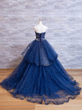 A-Line Elegant Navy Strapless Floor-length Formal Prom Dress Evening Gown HZ1024