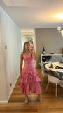Vintage Pink Strap Sleeveless Lace Ankle Prom Dress Party Dress HZ1024