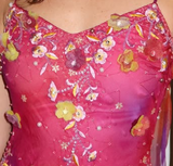 Spaghetti Strap Pink Sleeveless Floral Chiffon Ball Gown Party Dress HZ1024