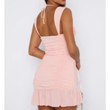 Sweetheart Pink Strapless Sleeveless Drawstring Mini Birthday Party Dress Homecoming Dress HZ1024