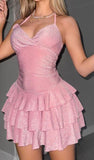 Cute Shiny Sweetheart Pink A-line Halter-neck Short Birthday Party Dress Homecoming Dress HZ1024