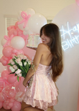 Sweetheart Pink Strapless Mini Birthday Party Dress Homecoming Dress HZ1024