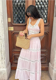 Round Neck Sleeveless Lace Sweetheart A-Line Pink Long Prom Dress HZ1024